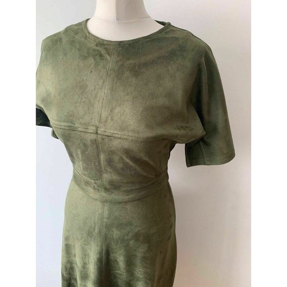 Sosandar Suedette Dress Size 10 Khaki Green - Picture 3 of 7